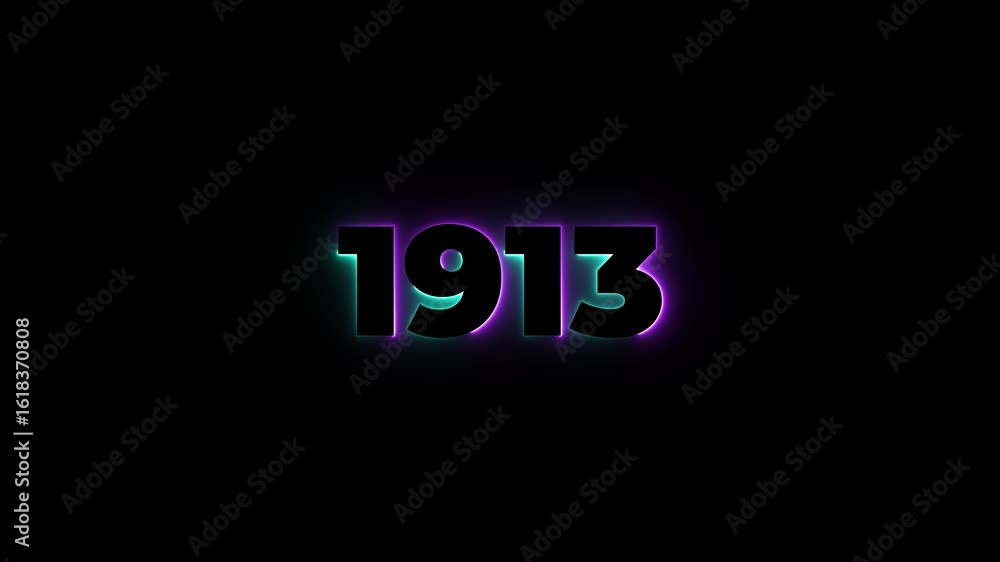 Poster 1913 neon line text. abstract 1913 neon text animation, glowing neon number text background 4k anima