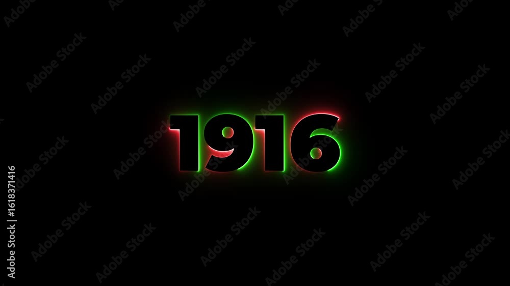 Poster 1916 neon line text. abstract 1916 neon text animation, glowing neon number text background 4k anima