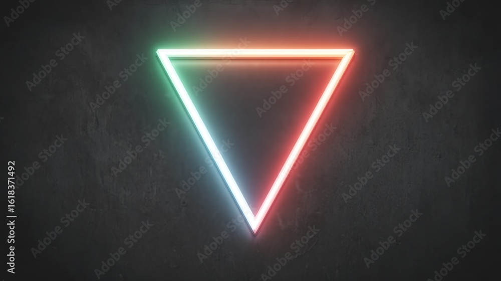 Poster a neon-like triangle light emits a gradient of color transitioning from green to yellow or orange to