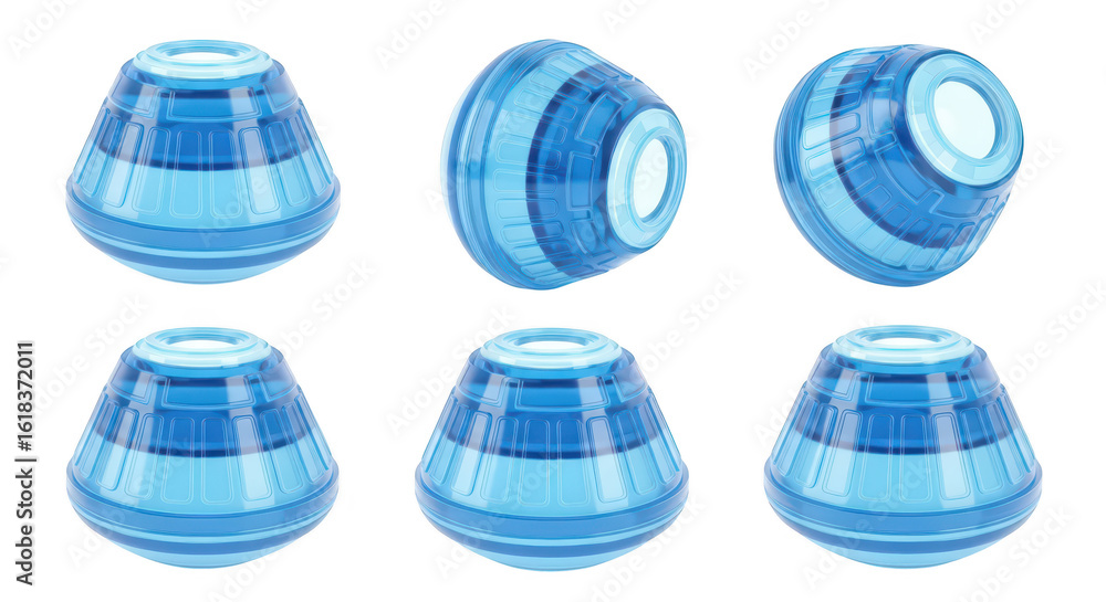 Poster blue digital object rotating various angles isolated white background showcasing futuristic design e