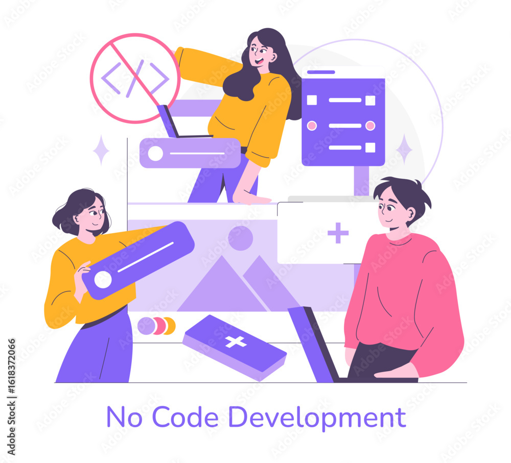 Poster collaborative no code development vector illustration