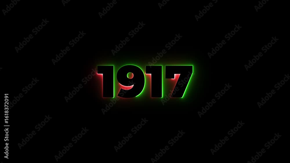 Poster 1917 neon line text. abstract 1917 neon text animation, glowing neon number text background 4k anima