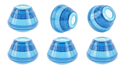 Blue digital object rotating various angles isolated white background showcasing futuristic design elements perfect for abstract tech concepts