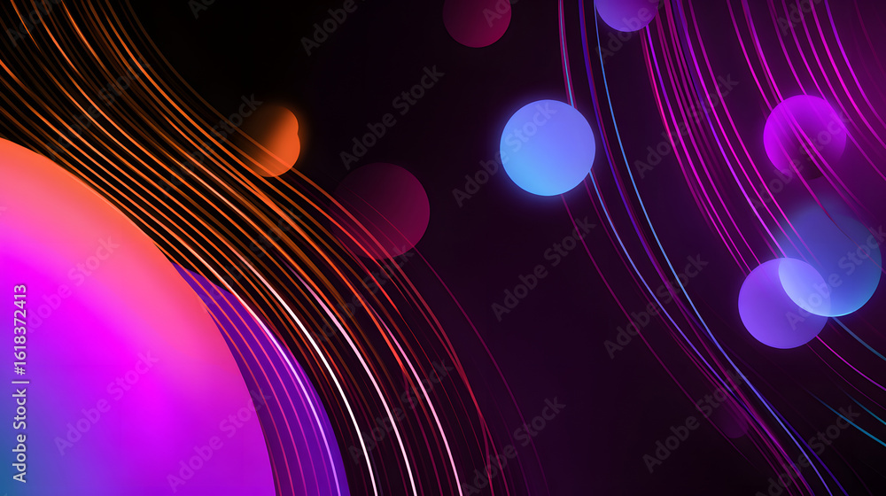 Poster abstract waves of color: a vibrant tapestry of flowing, neon-like lines intertwines with ethereal or