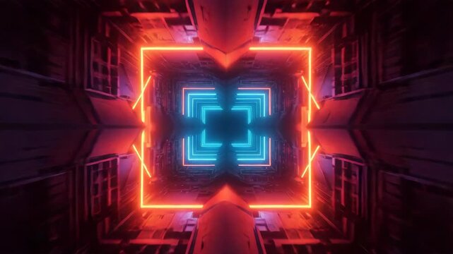 Neon Glow, Geometric Tunnel, Urban Alley, Abstract Art, Futuristic, Symmetrical Top-Down, Cyberpunk Concept