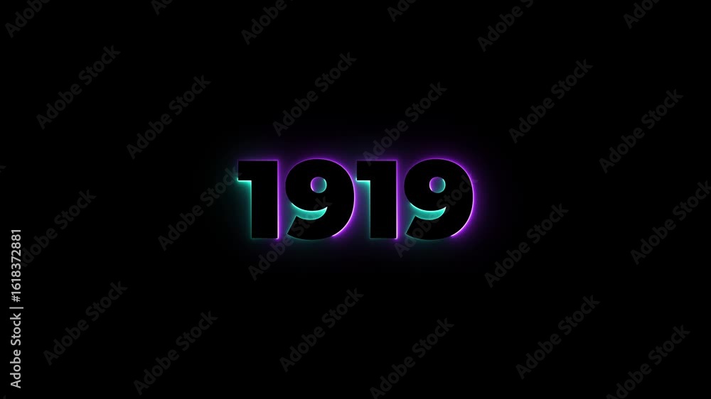 Poster 1919 neon line text. abstract 1919 neon text animation, glowing neon number text background 4k anima