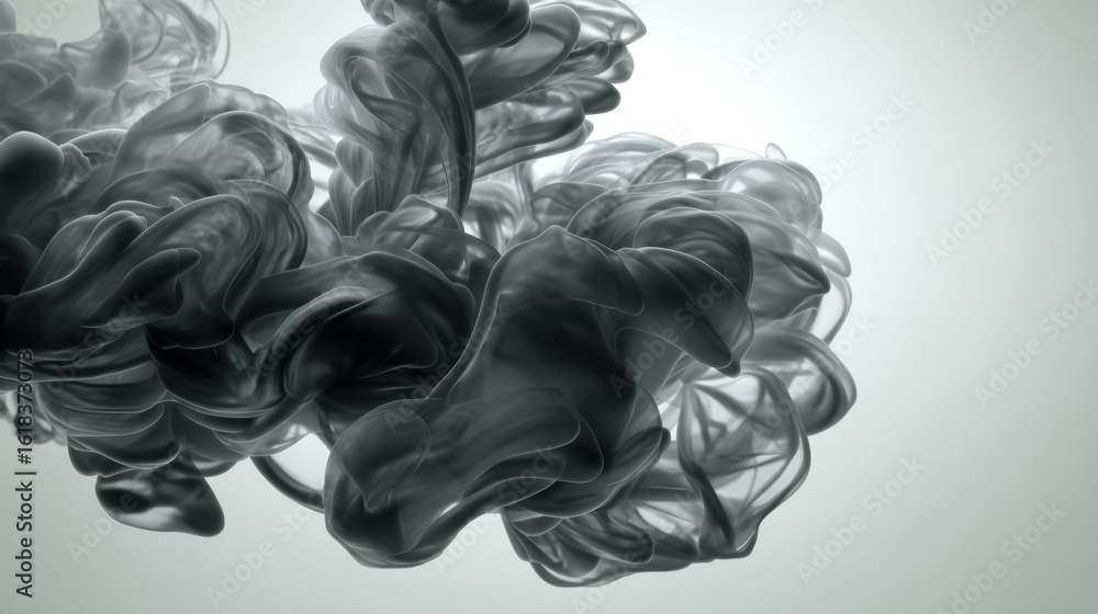 Aufkleber a delicate black ink cloud with flowing smoke-like structures floats at the center of an empty space