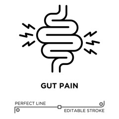 Vector line icon related to gut pain, colitis and constipation. Perfect Line. Editable Stroke.