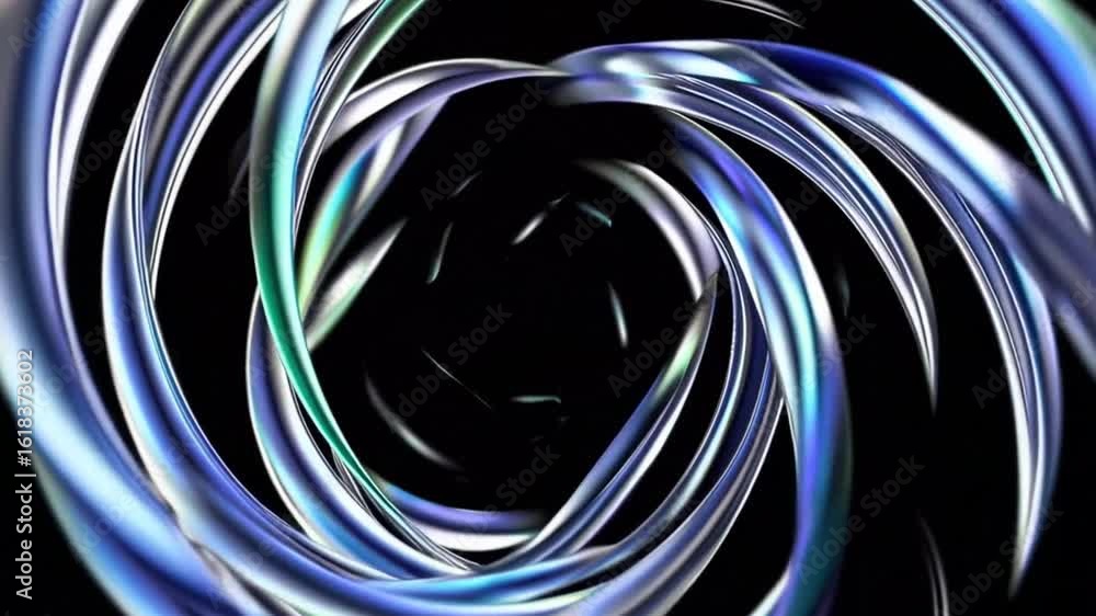 Poster a mesmerizing swirl of blue and silver lines against a black background, creating a sense of movemen