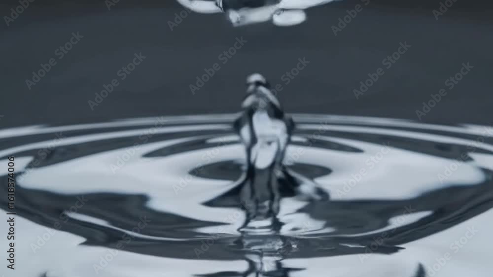 Poster a mesmerizing macro shot capturing the dynamic collision of a water droplet, creating captivating ri