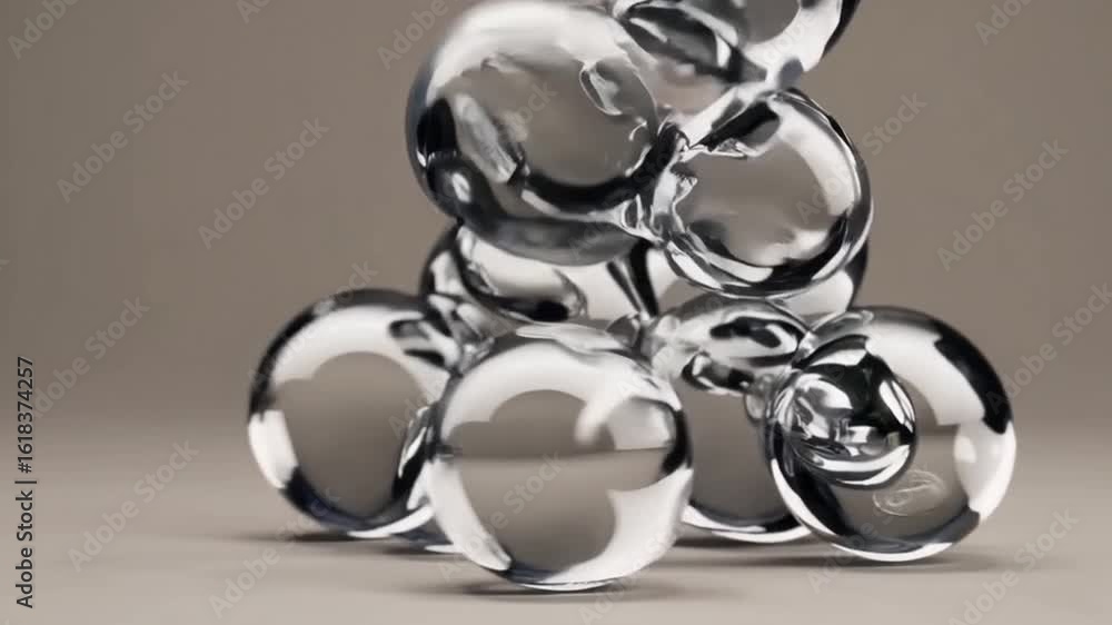 Poster abstract depiction of clear spheres, clustered and gleaming. their form suggests connections and ref