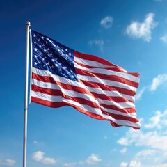 American flag waving proudly against a clear blue sky