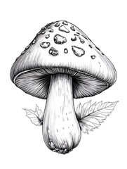 白黒のキノコと葉影