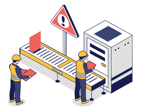 AI assistant detects machine error on smart production line and guides technician for maintenance and troubleshooting in industrial automation system.