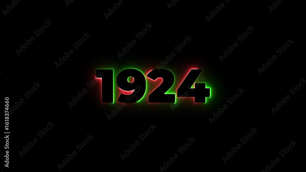 Poster 1924 neon line text. abstract 1924 neon text animation, glowing neon number text background 4k anima