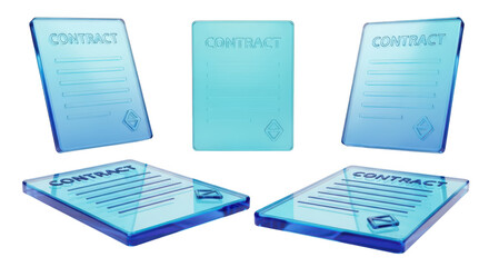 Transparent contracts floating on white symbolizing business agreements and legal documents suitable for advertising and presentations