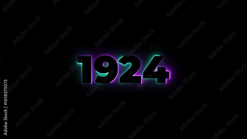 Poster 1924 neon line text. abstract 1924 neon text animation, glowing neon number text background 4k anima