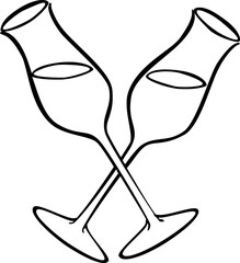 Two Champagne Coupe Glasses Toasting Illustration. 