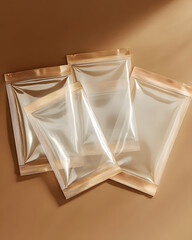 Elegant Packaging: A captivating composition showcasing a selection of sophisticated, transparent packaging bags, artfully arranged. 