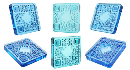 Glass QR codes displayed on white background representing digital information sharing Used for mobile scanning