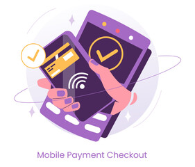 Mobile Payment Checkout with Smartphone Vector Illustration