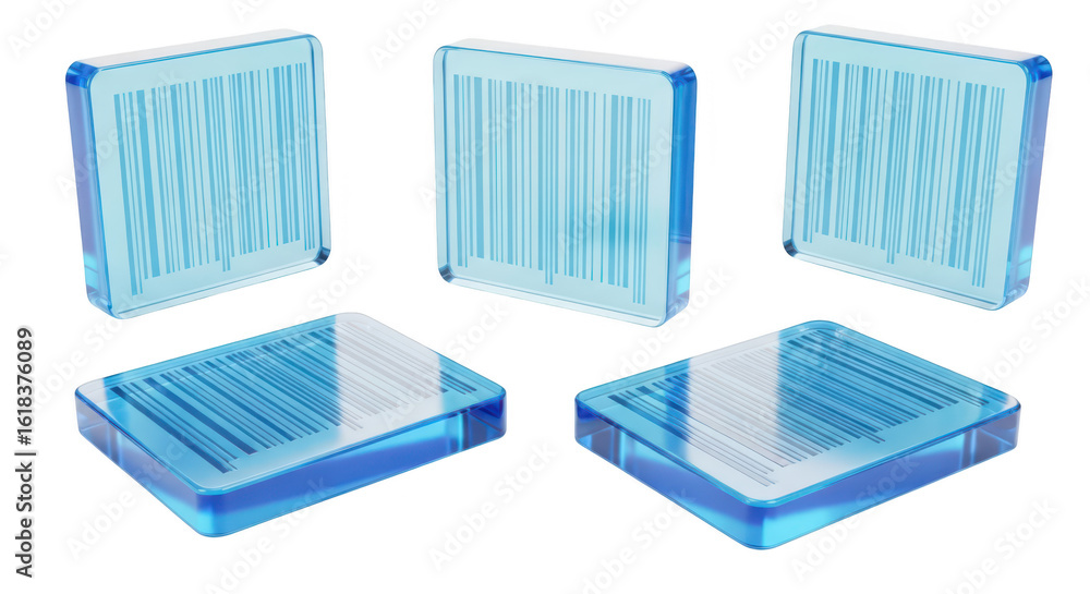 Aufkleber blue glass barcode blocks arranged on white possibly representing inventory data or technology integ