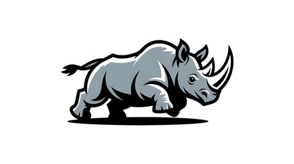 Obraz premium Rhinoceros Illustration Logo on White Background – Strong and Bold Animal Symbol Design