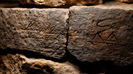 Ancient Stone Markings: Weather-worn stone blocks reveal intriguing symbols and glyphs, offering a glimpse into the past. Each scratch and carving tell story
