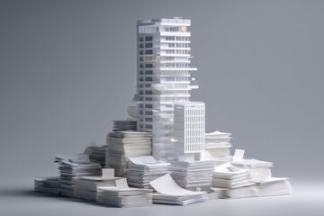 Surreal Skyscraper Constructed from Stacked Paper Sheets