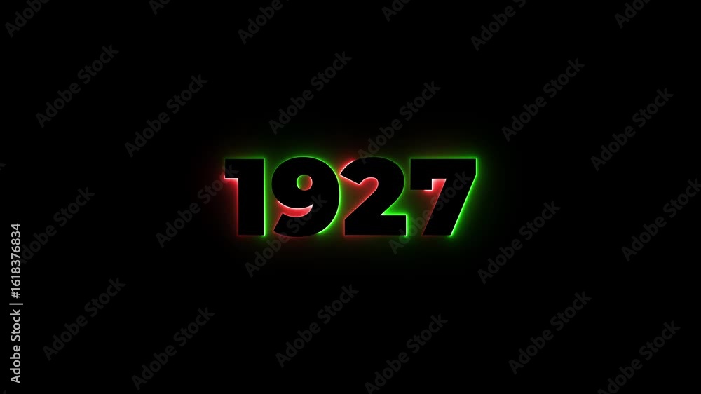 Poster 1927 neon line text. abstract 1927 neon text animation, glowing neon number text background 4k anima