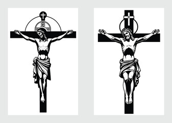 Jesus Christ Crucifixion Black Vector Illustration for Christian Religious Art