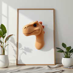Minimalist Plush Brachiosaurus Head Poster with Hyperrealistic Textures and Soft