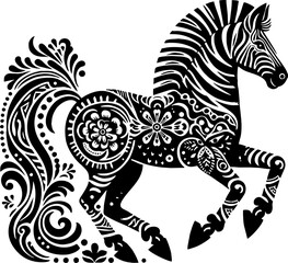 Mexican Style Zebra Vector Silhouette in Solid Black