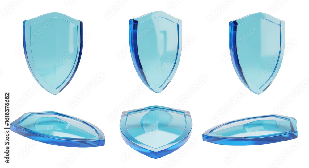 Poster glass shield models isolated on a white background illustrating protection and security concepts
