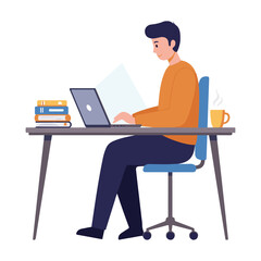 Male Student Focused on Online Exam Preparation