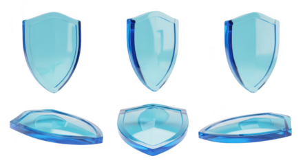 Glass shield models isolated on a white background illustrating protection and security concepts