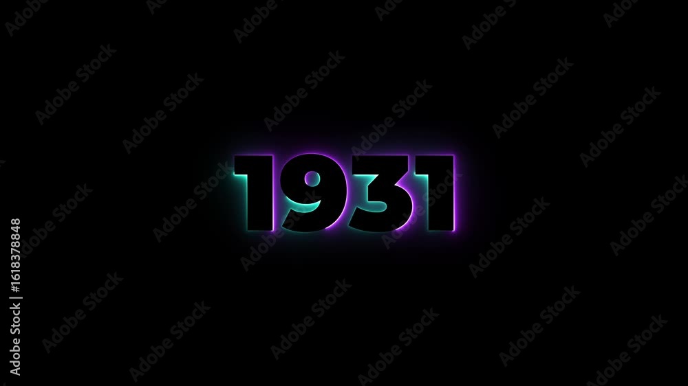 Poster 1931 neon line text. abstract 1931 neon text animation, glowing neon number text background 4k anima