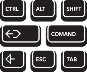 Essential Keyboard Shortcut Icons – Ctrl, Alt, Shift, Command, Enter, Escape, and Tab Keys