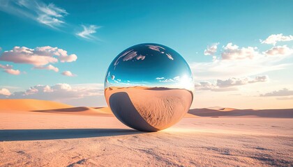 Reflective Sphere In Desert Landscape At Sunset
