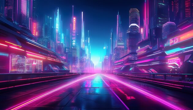 cyberpunk retro futuristic city blurred background with neon lights cyber punk theme urban landscape