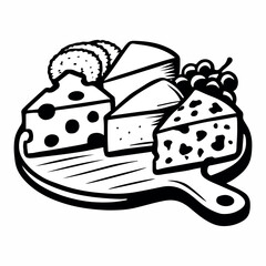 Cheese Platter with Grapes and Crackers vector art