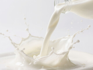 Milk or yoghurt splash from pouring dairy product close up.
