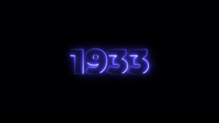 1933 neon line text. Abstract 1933 neon text animation, Glowing neon number text background 4k animation. Concept of counting years. Past year technology concept.