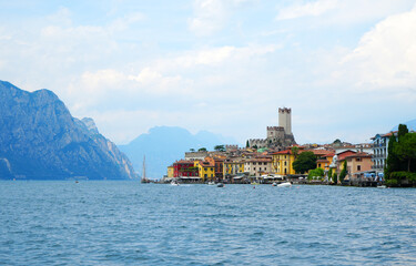 Beautiful view of Malcesine, Lake Garda, Italy with old town and castle
