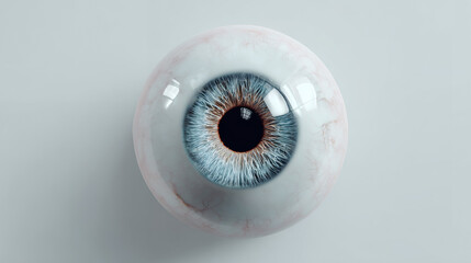 Realistic Human Eyeball With Blue Iris Close-Up On Gray Background