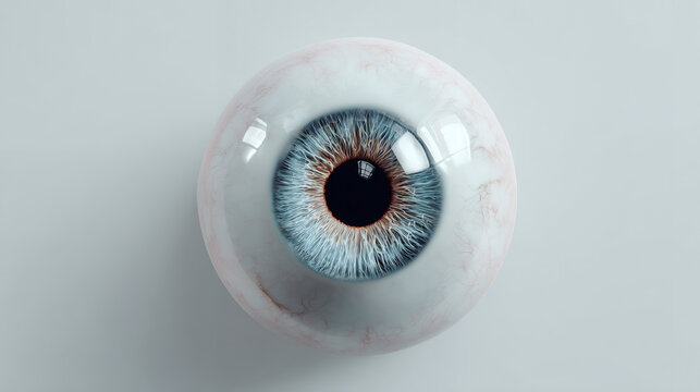 Realistic Human Eyeball With Blue Iris Close-Up On Gray Background