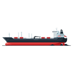 Naklejka premium Cargo ship with containers isolated on white background side view illustration.