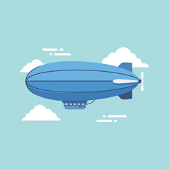 Fototapeta premium Blue airship flying in the sky with white clouds illustration.