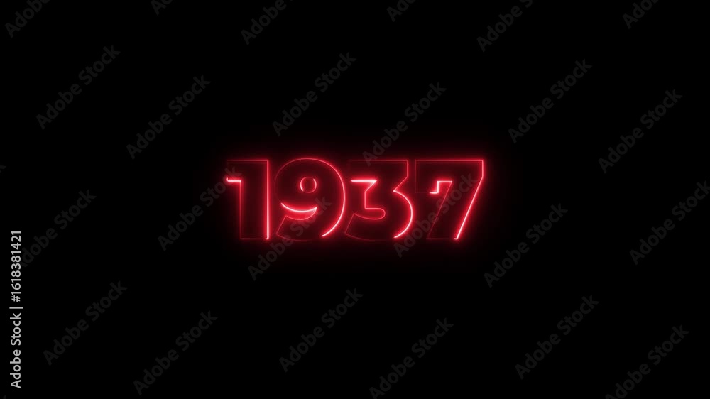 Poster 1937 neon line text. abstract 1937 neon text animation, glowing neon number text background 4k anima