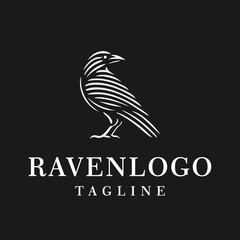 Elegant Line Art Raven Silhouette Bird Logo Design Illustration